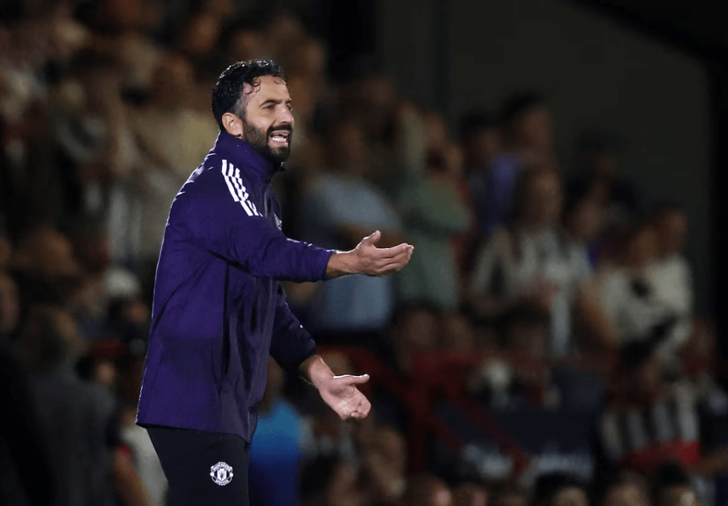 Manchester United manager Ruben Amorim looks dejected after Carabao Cup defeat