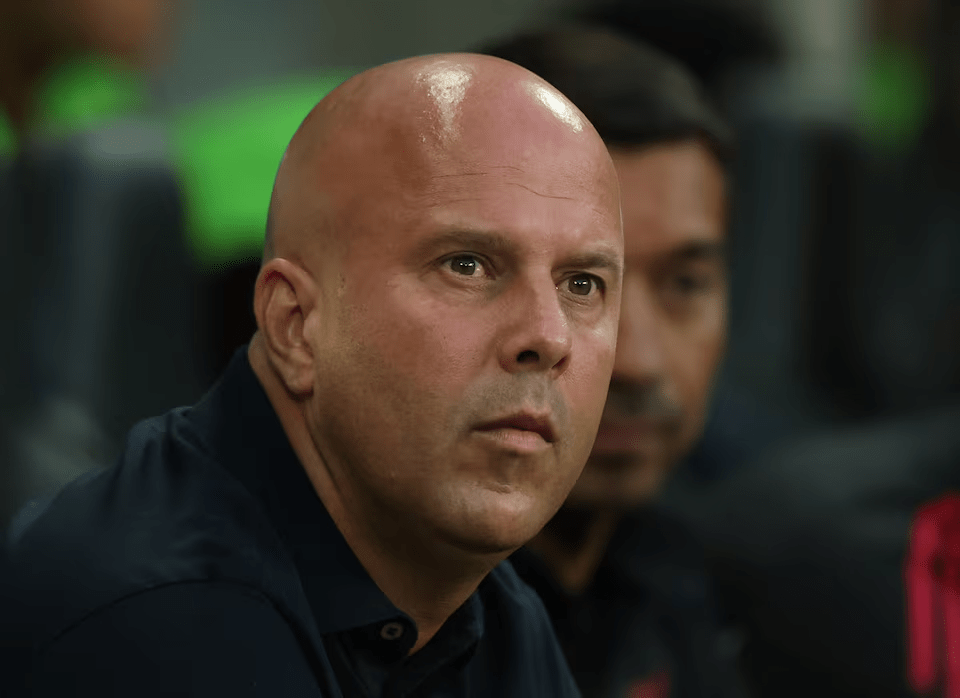 Liverpool manager Arne Slot speaking at a press conference