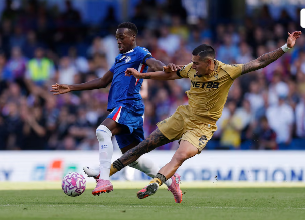 Chelsea and Crystal Palace players in action during their 2025 Premier League match at Stamford Bridge, London