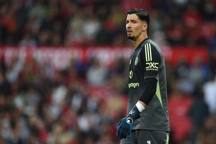 Altay Bayindir in action for Manchester United during a Premier League match at Old Trafford