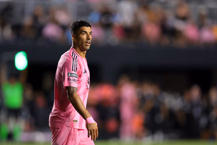 Luis Suarez reacts during Leagues Cup match for Inter Miami