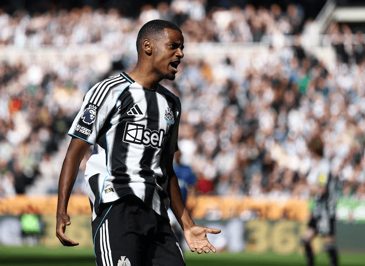 Alexander Isak reacts during a Premier League match for Newcastle United