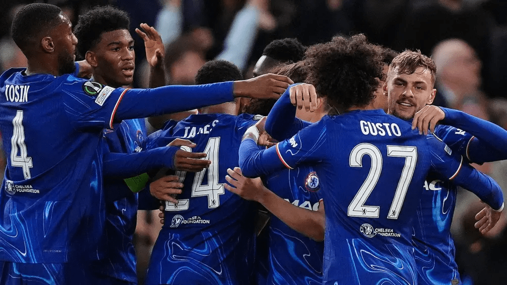 Chelsea players Raheem Sterling and Axel Disasi training at Stamford Bridge