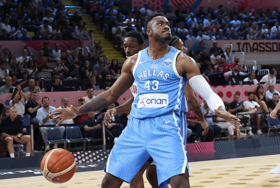 Thanasis Antetokounmpo reacts during FIBA EuroBasket 2025 game for Greece against Georgia