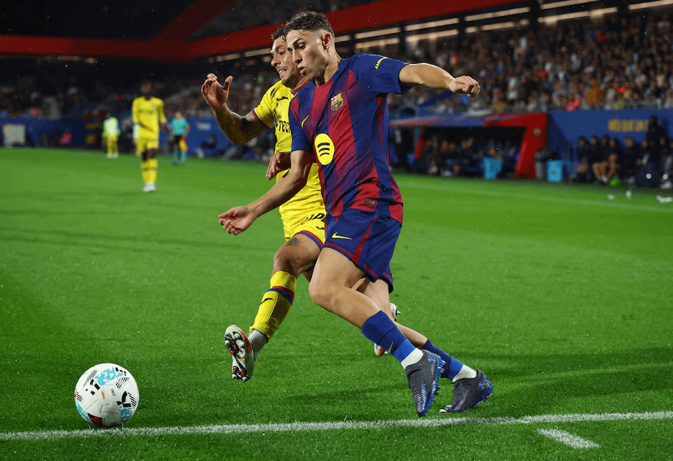 Fermin Lopez of Barcelona in action against Getafe at Johan Cruyff Stadium, September 21, 2025