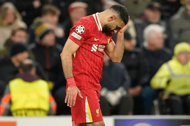 Mohamed Salah warming up during a Liverpool match in the 2025 Premier League season