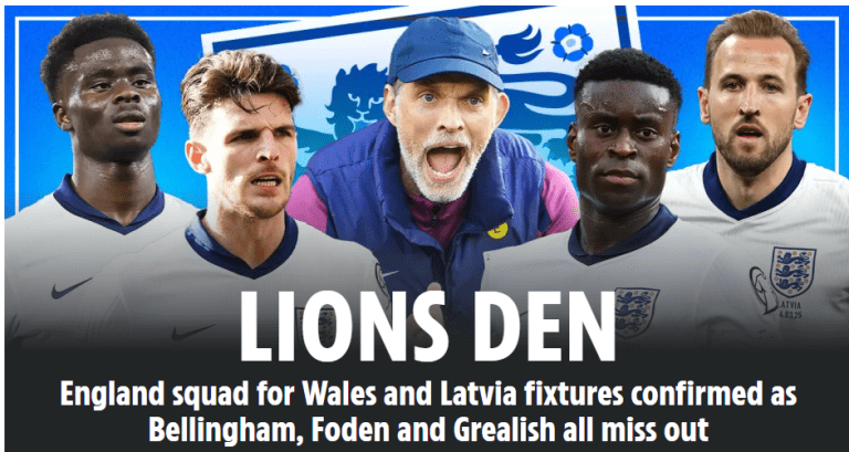 England Squad Announced for Wales and Latvia Games as Bellingham Misses Out