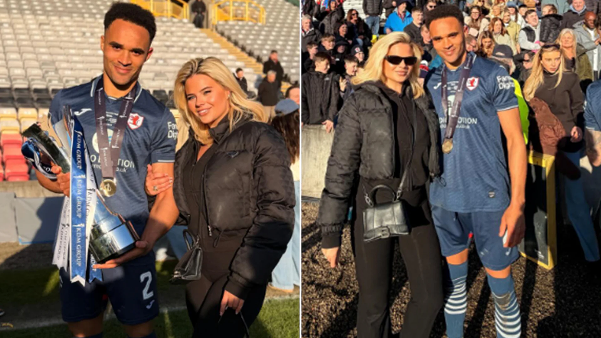 ‘Proud wag’ Apollonia Llewellyn rocks up at second tier club as footballer boyfriend wins first trophy